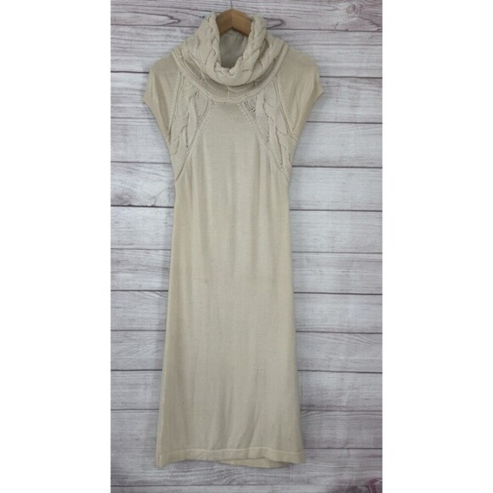 Banana Republic Cabled Short Sleeve SweaterDress in Ivory SMALL Merino Wool